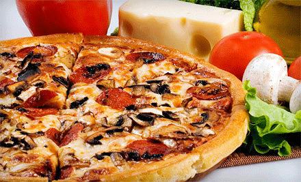 A two-topping pizza from the Flamingo Bowl snack bar.